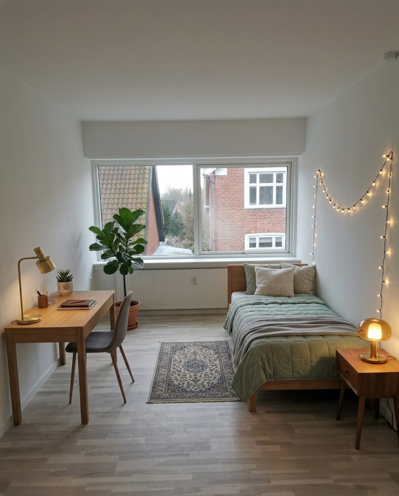 Lys lejlighed i Biblioteksbygningen i Hillerød med store vinduer og moderne indretning.